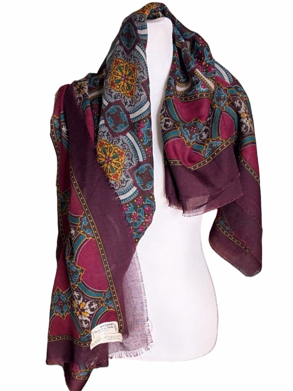 Vintage Oscar de la Renta Plum and Teal Paisley Wrap